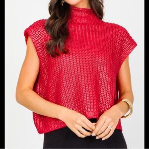 Red Metallic Crop Sweater